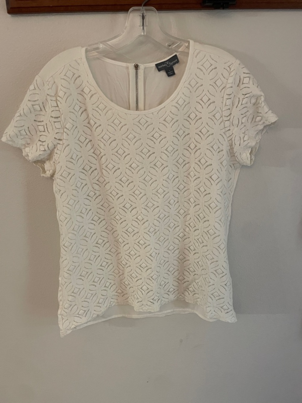 Market & Spruce Ivory Geometric Lace Short Sleeve Top